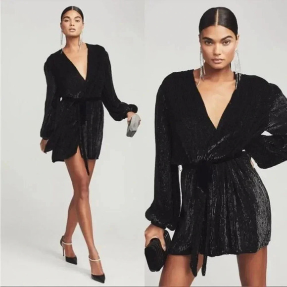 Retrofete Gabrielle black sequins bling wrap robe mini party dress sz XS - Picture 1 of 15